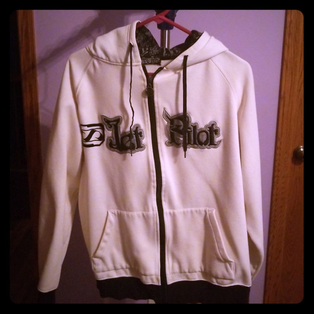 White and Black Zip Up Hoodie